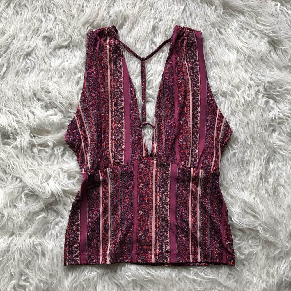 🆕Free People Purple Paisley Deep V Tank‎ Top